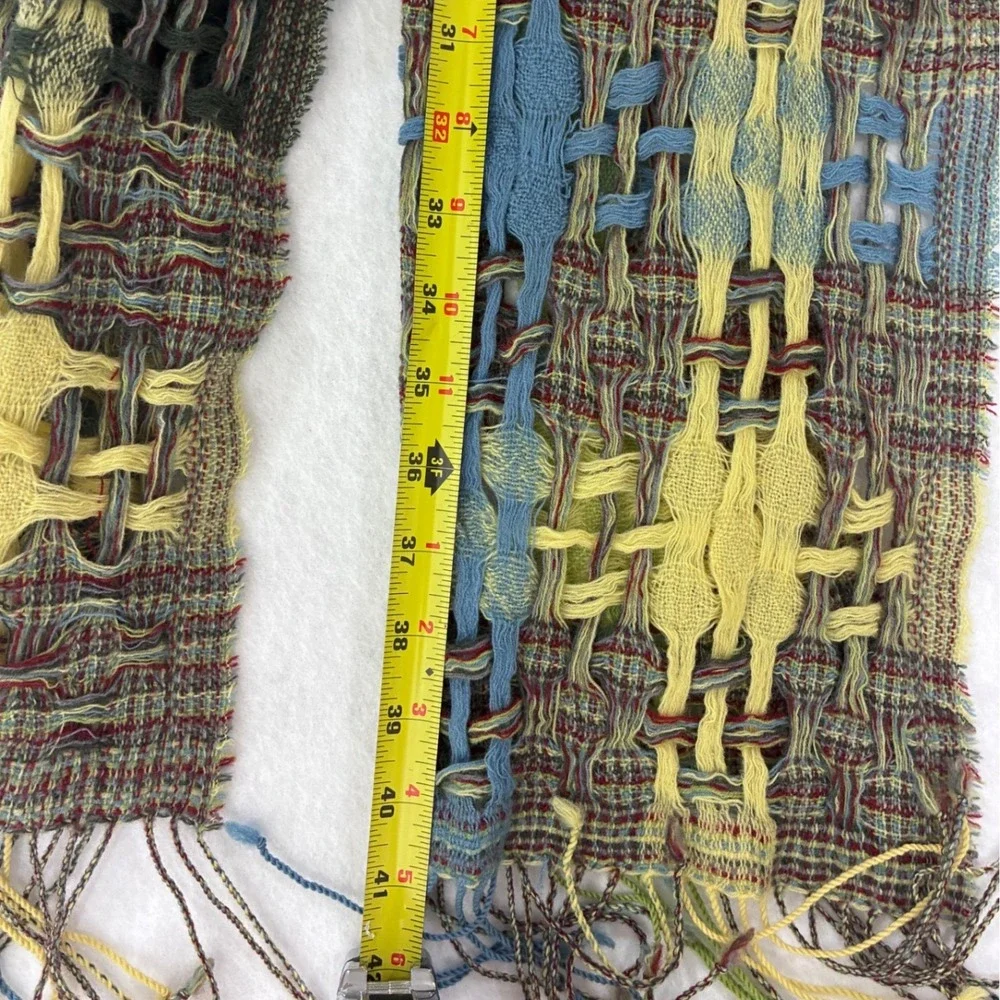 Steampunk Artisan Hand Woven Open Knit Fringe Scarf Shawl Multi-Color OS